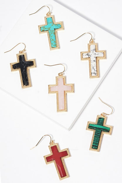 Cross Shaped Semi-Precious Stone Earrings