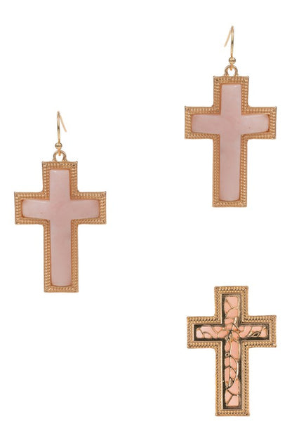 Cross Shaped Semi-Precious Stone Earrings