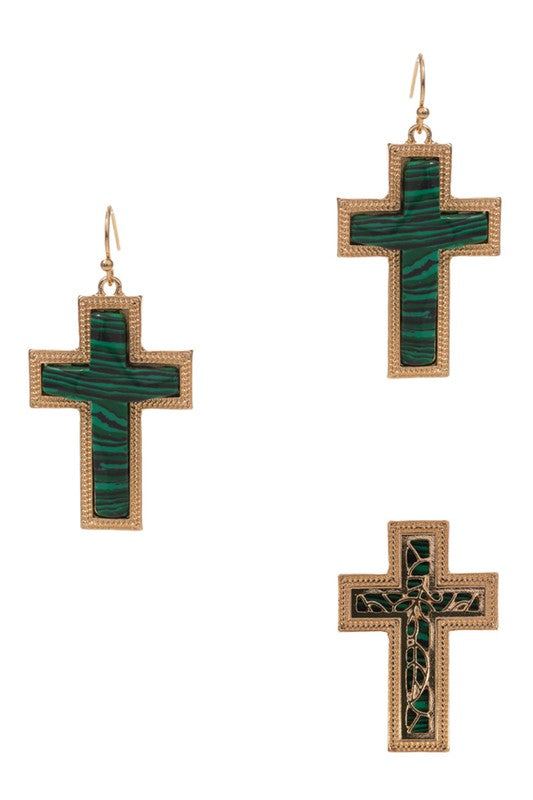 Cross Shaped Semi-Precious Stone Earrings