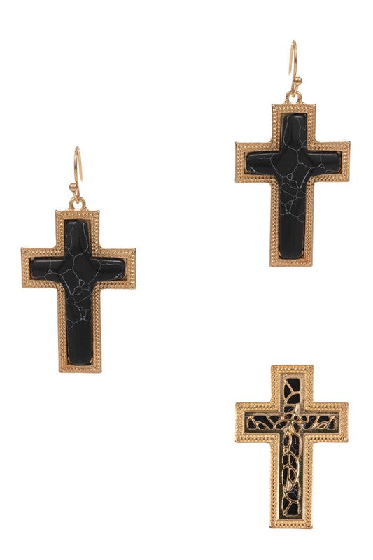 Cross Shaped Semi-Precious Stone Earrings