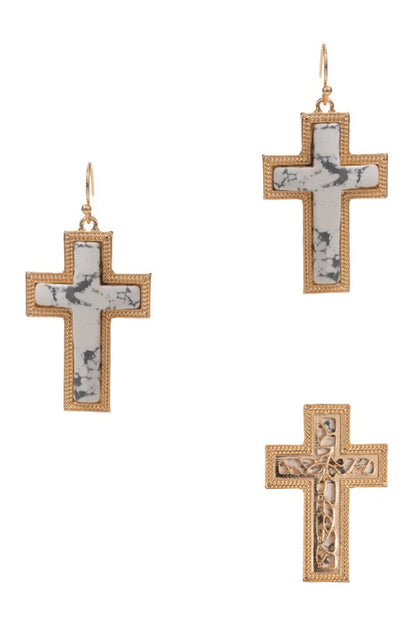 Cross Shaped Semi-Precious Stone Earrings