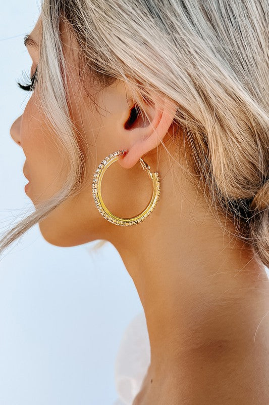 Gold Rhinestone Hoop Earrings