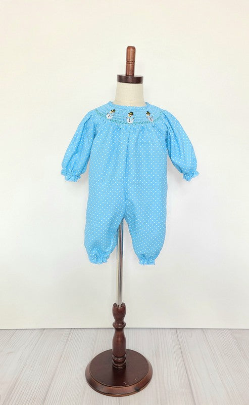 Snowman Smocked Baby Romper