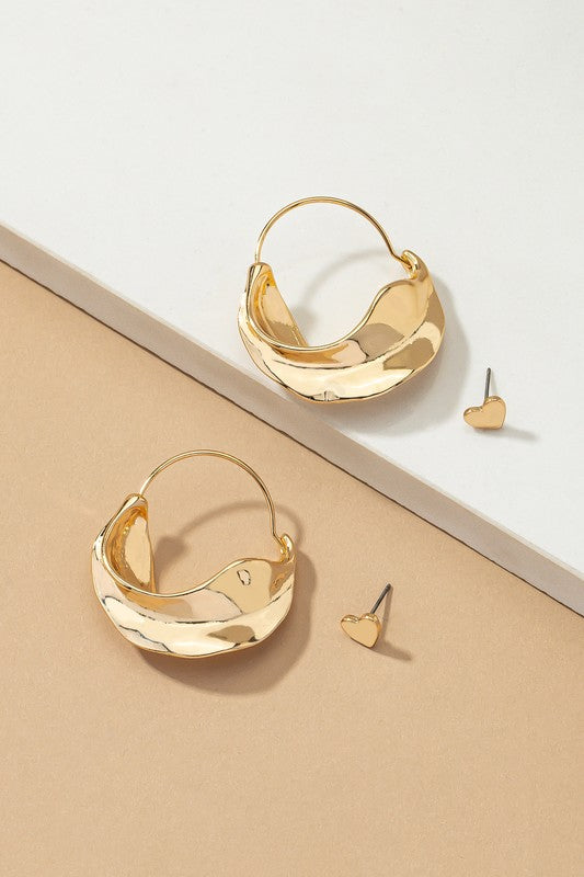 2 EARRINGS SET WITH GOLD NUGGET HOOP/HEART STUD