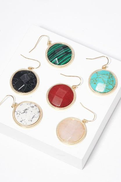 Round Shaped Semi-Precious Stone Earrings