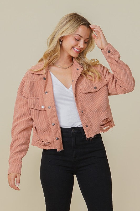 ZOEY DISTRESSED CORDUROY distressed JACKET