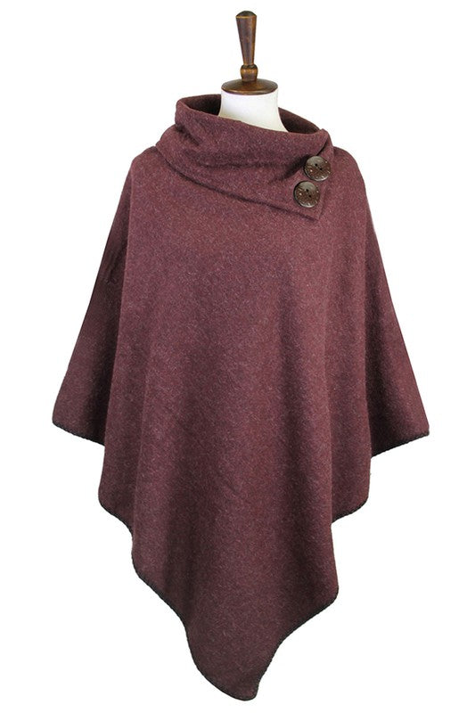 Button Pointed Solid High Neck Poncho