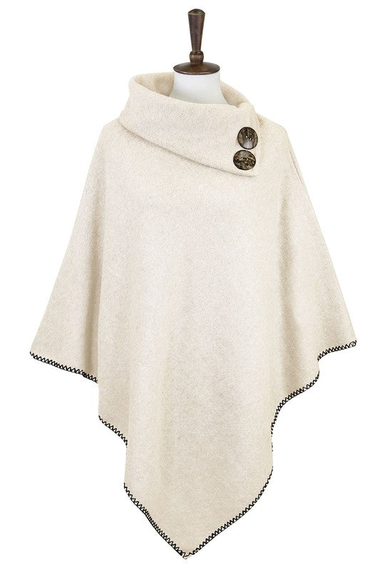 Button Pointed Solid High Neck Poncho