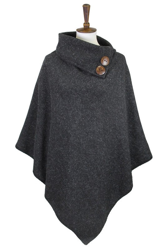 Button Pointed Solid High Neck Poncho