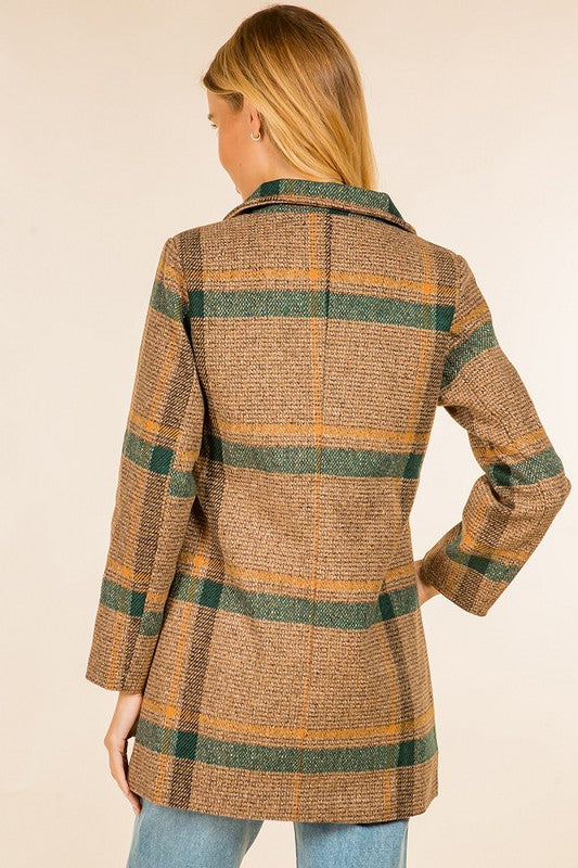 PLAID TEXTURED DOUBLE BREASTED COAT