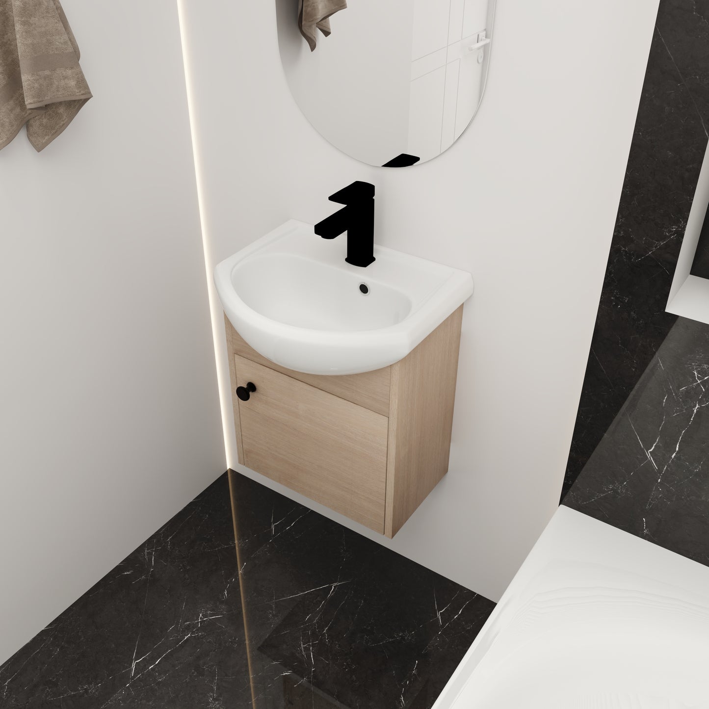 Small Size 18 Inch Bathroom Vanity With Ceramic Sink,Wall Mounting Design(KD-PACKING)-G-BVB02318PLO