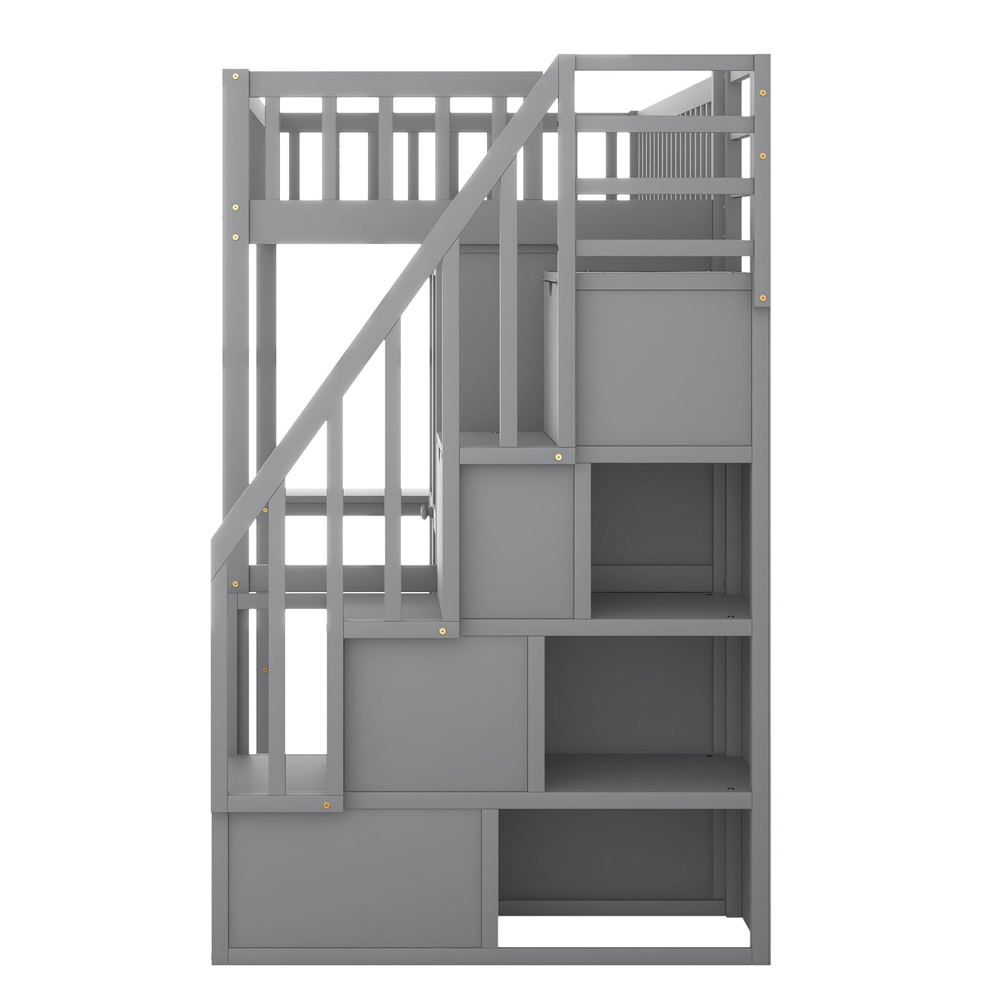 Twin size Loft Bed with Bookshelf,Drawers,Desk,and Wardrobe-Gray