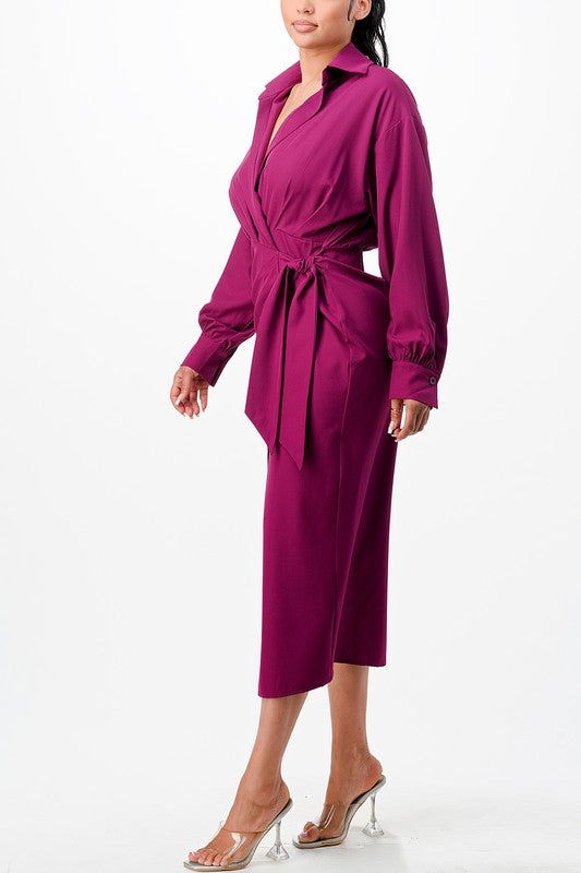 Solid Wrap style Midi dress