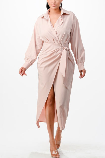 Solid Wrap style Midi dress