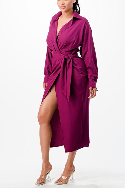 Solid Wrap style Midi dress