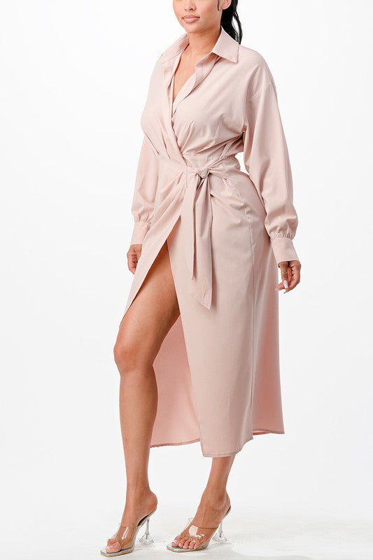 Solid Wrap style Midi dress