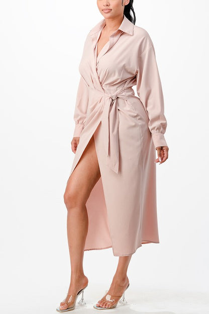 Solid Wrap style Midi dress