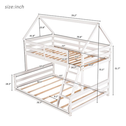 Twin over Full House Bunk Bed with Built-in Ladder,White