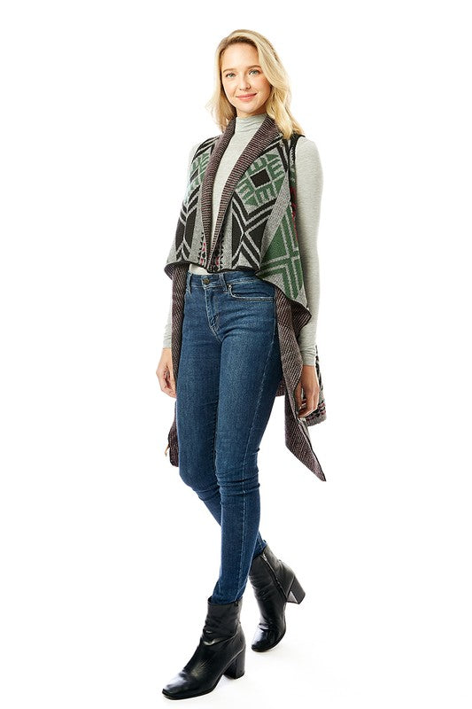 Women's Aztec Patterned Vest with Button