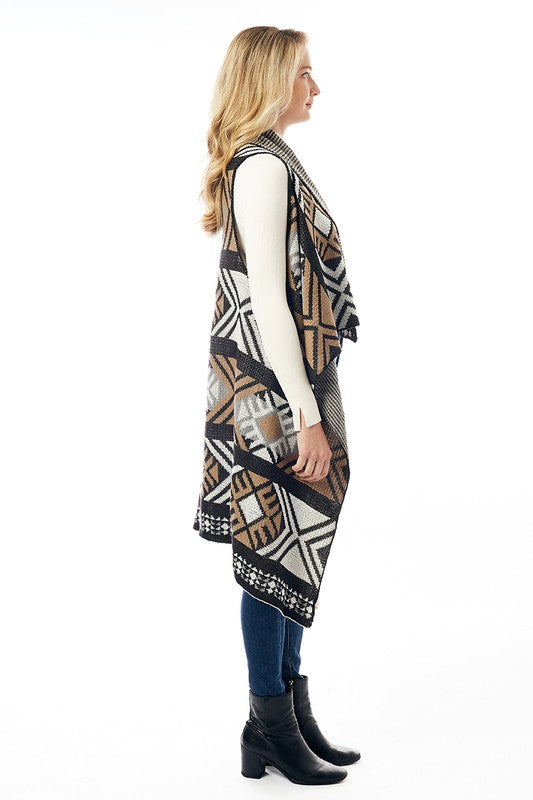 Women's Aztec Patterned Vest with Button