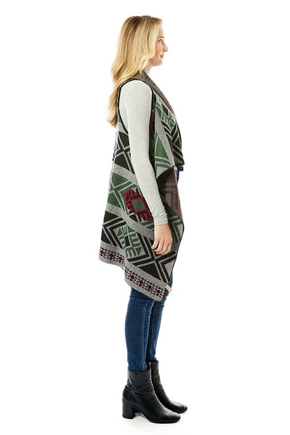 Women's Aztec Patterned Vest with Button