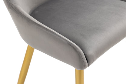 Dining Chairs Set of 2 Upholstered Mid-Century Modern Velvet Accent Desk Chair with Gold Legs for Kitchen Living Room Grey