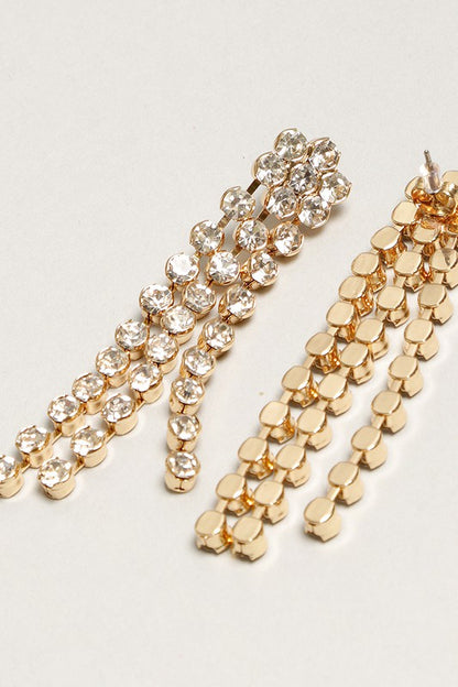 Rhinestone Brass Linear Post Drop Earrings