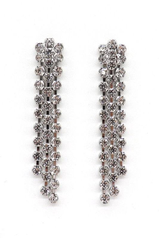 Rhinestone Brass Linear Post Drop Earrings