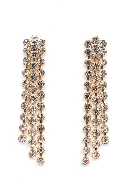 Rhinestone Brass Linear Post Drop Earrings