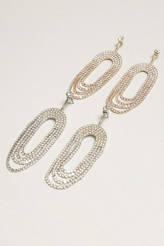 Rhinestone Brass Linear Stud Drop Post Earring