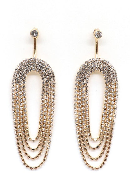 Rhinestone Brass Linear Stud Drop Post Earring