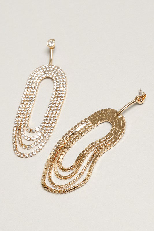 Rhinestone Brass Linear Stud Drop Post Earring