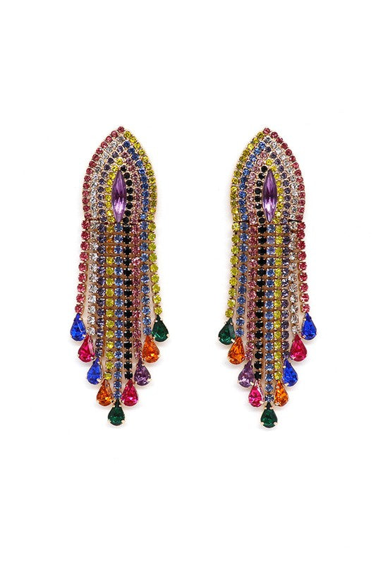 Rhinestones Brass Statement Post Drop Earrings