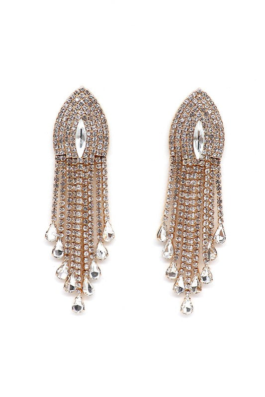 Rhinestones Brass Statement Post Drop Earrings