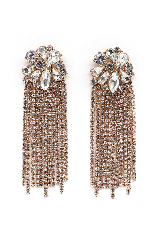 Rhinestones Brass Statement Post Drop Earrings