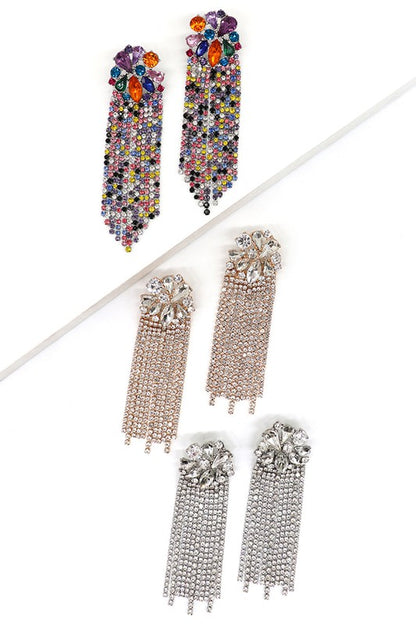 Rhinestones Brass Statement Post Drop Earrings