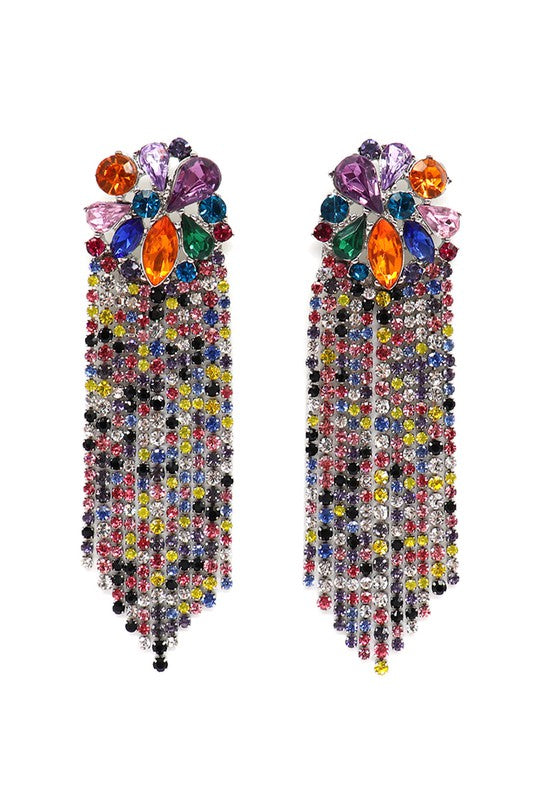 Rhinestones Brass Statement Post Drop Earrings