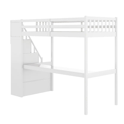 Twin Size Loft Bed with Staircase and Built-in Desk ,White