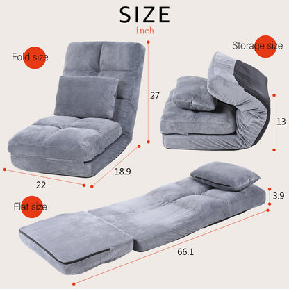 Indoor Chaise Lounge Sofa, Floor Chair with Back Support for Adults, 14 Angle Adjustment Recliner Chair, Folding Floor Lounger with Pillow
