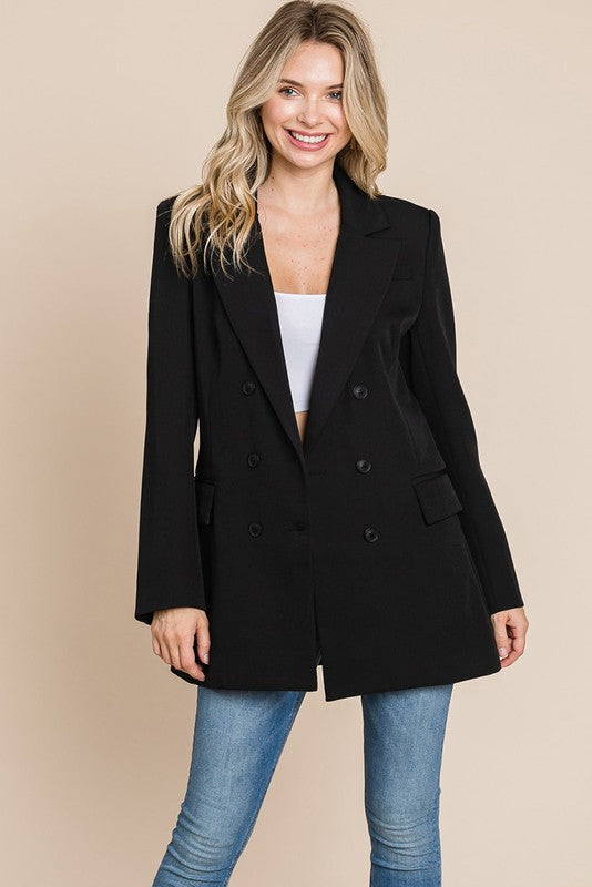 Collar Long Double Breasted Blazer Jacket