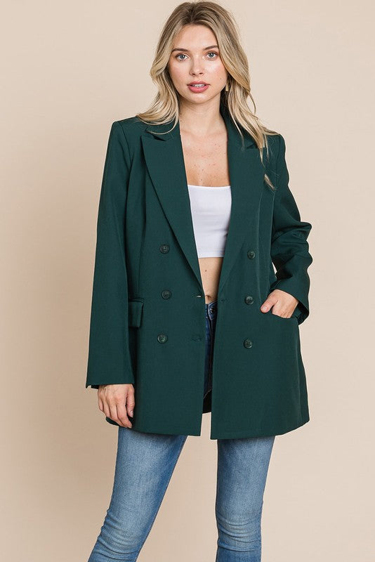 Collar Long Double Breasted Blazer Jacket