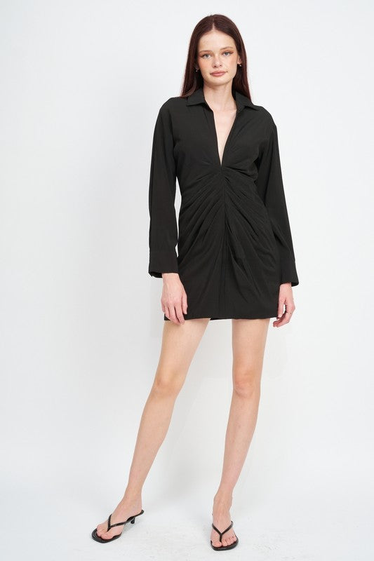 RUCHED MINI SHIRT DRESS