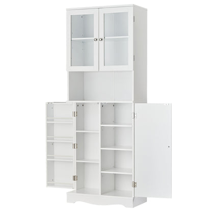 Tall Storage Cabinet with Glass Doors for Bathroom/Office, Multiple Storage Space, White