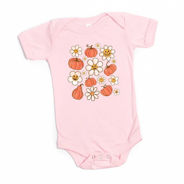 Distressed Flowers And Pumpkins Baby Onesie