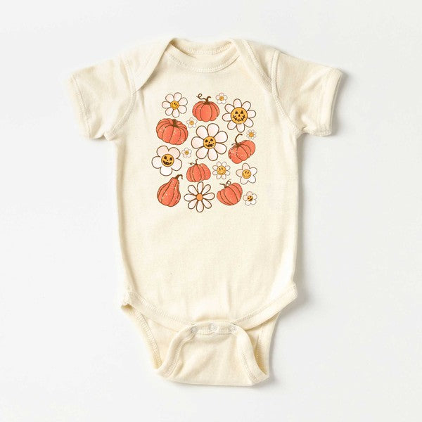 Distressed Flowers And Pumpkins Baby Onesie