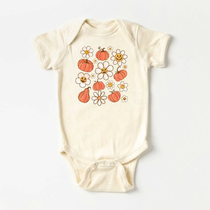 Distressed Flowers And Pumpkins Baby Onesie