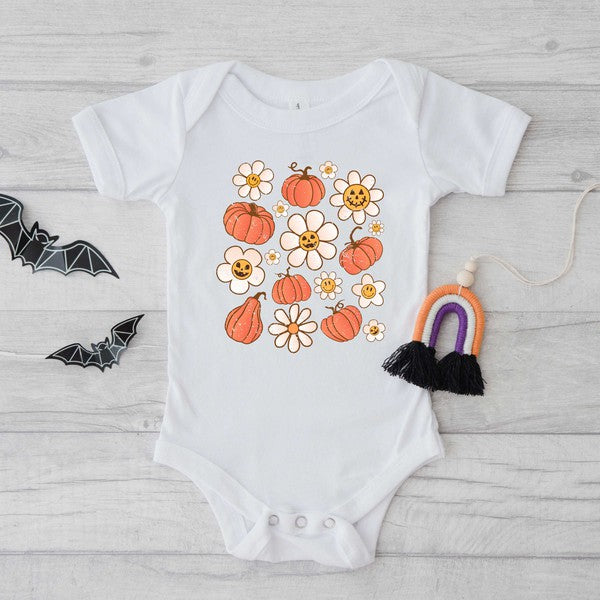 Distressed Flowers And Pumpkins Baby Onesie