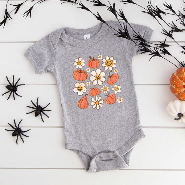 Distressed Flowers And Pumpkins Baby Onesie