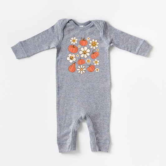 Distressed Flowers And Pumpkins Baby Romper