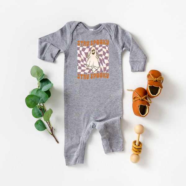 Checkered Stay Spooky Ghost Baby Romper